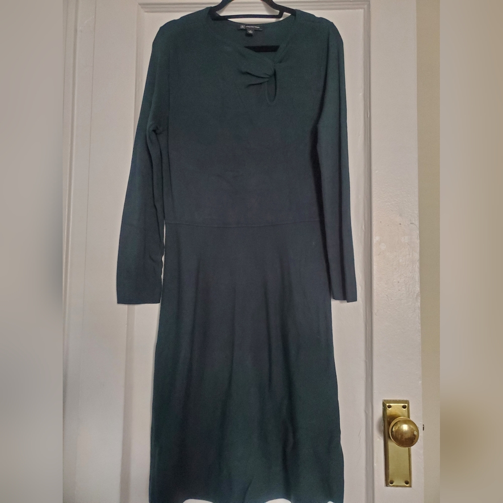 Green wool long sleeve fit and flare dress